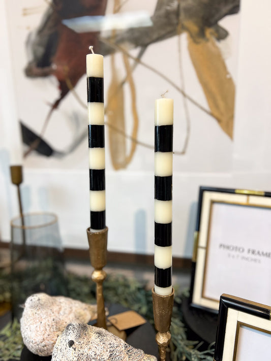 10in Black and Cream Taper Candle Set/2