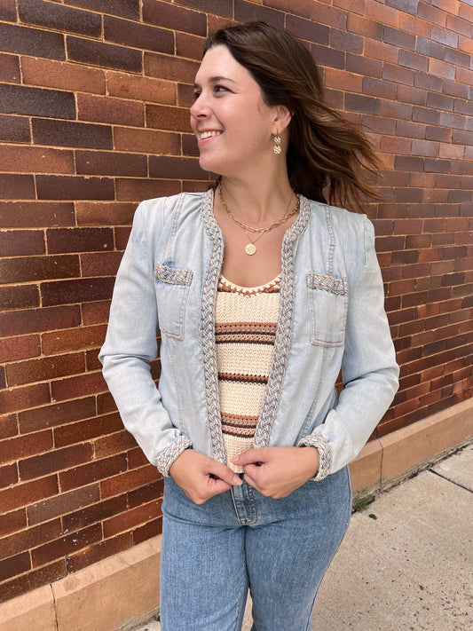 Joss Braided Trim Denim Jacket