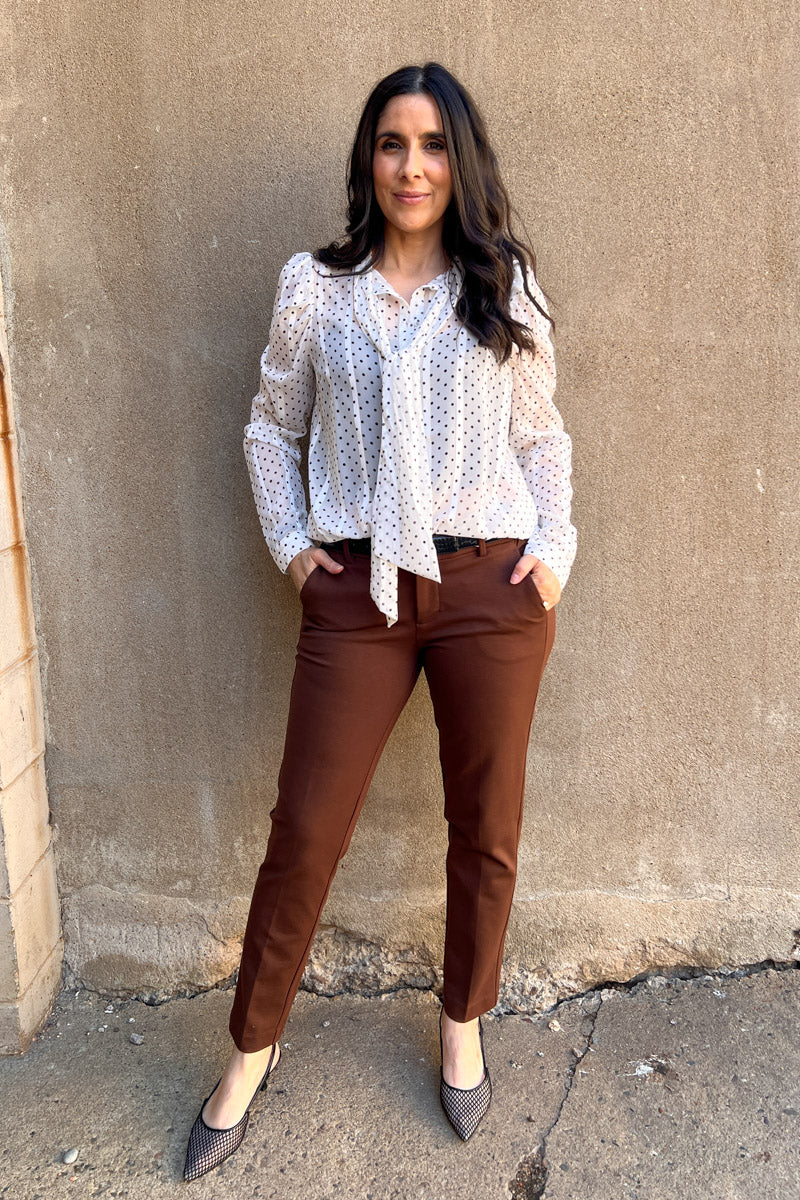 All Luxe Tie Neck Polka Dot Blouse