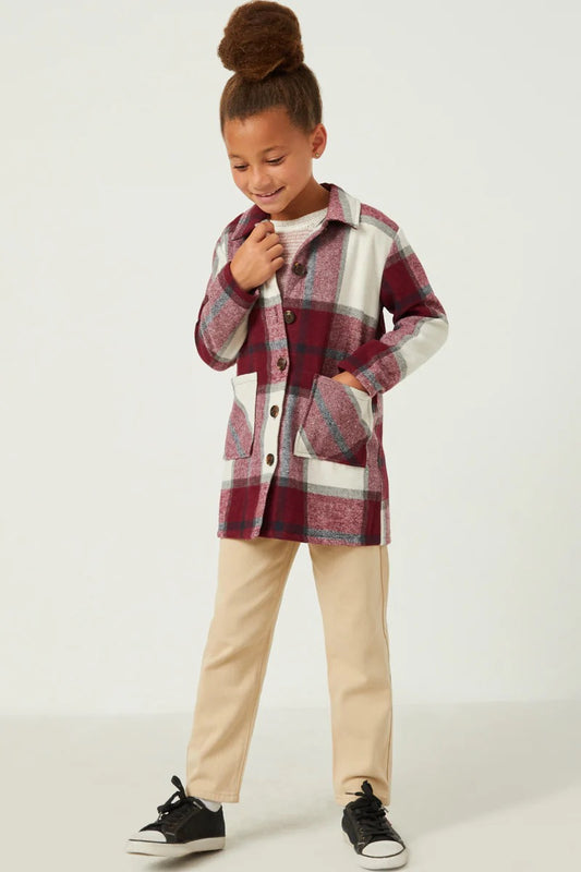 Kia Plaid Button Up Girl's Shacket