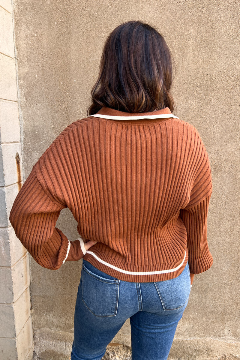 Lean on Me Ribbed Collared Sweater