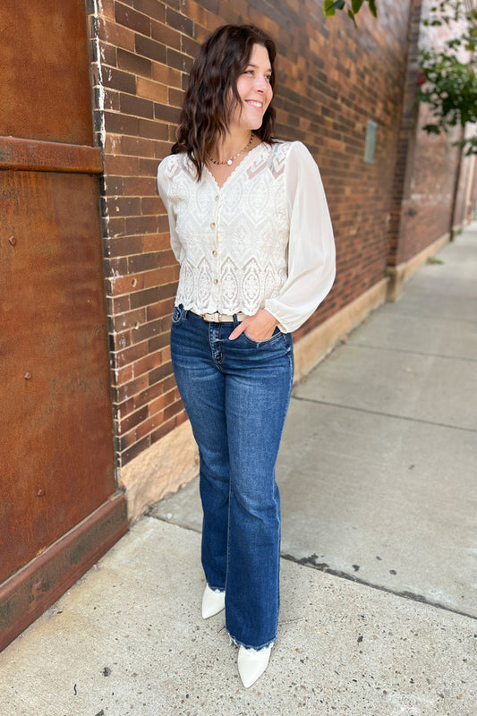 Say Less Lace Button Blouse