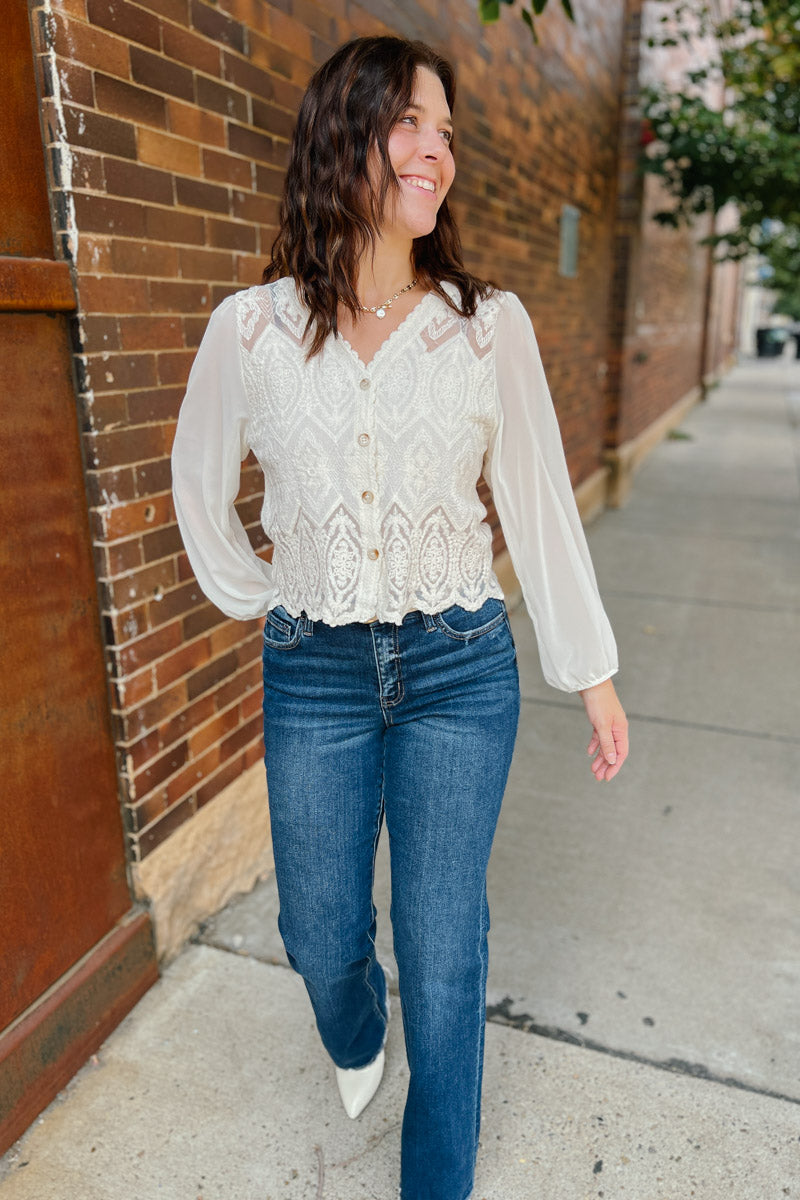 Say Less Lace Button Blouse