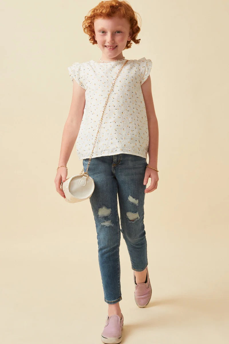 Shayna Girl’s Floral Eyelet Top