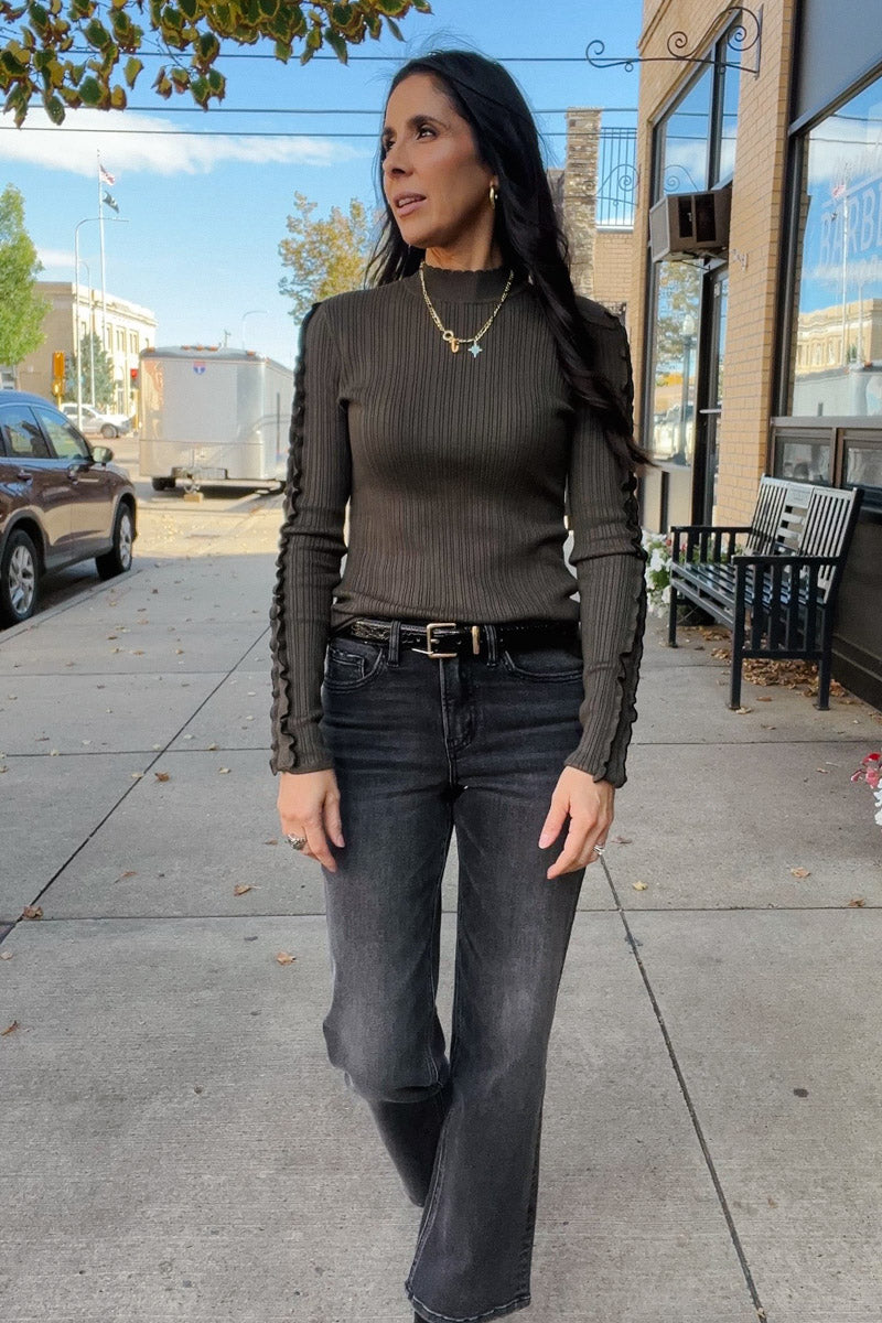Sweet Hello Ruffle Sleeve Mock Neck