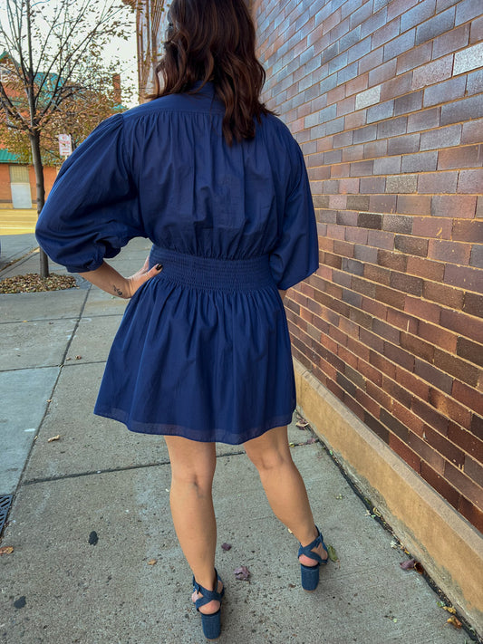 Sweet as Can Be Cinch Waist Dress - Navy