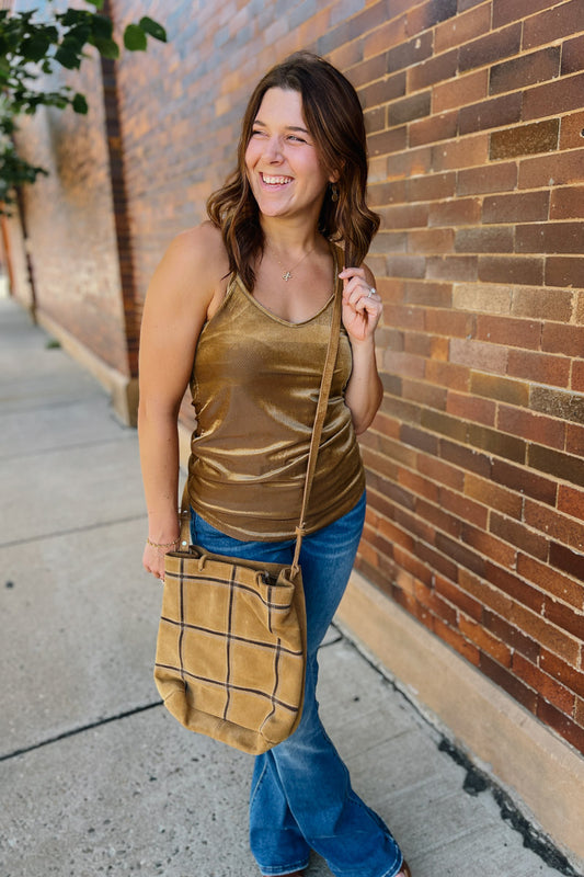 Windowpane Suede & Leather Tote