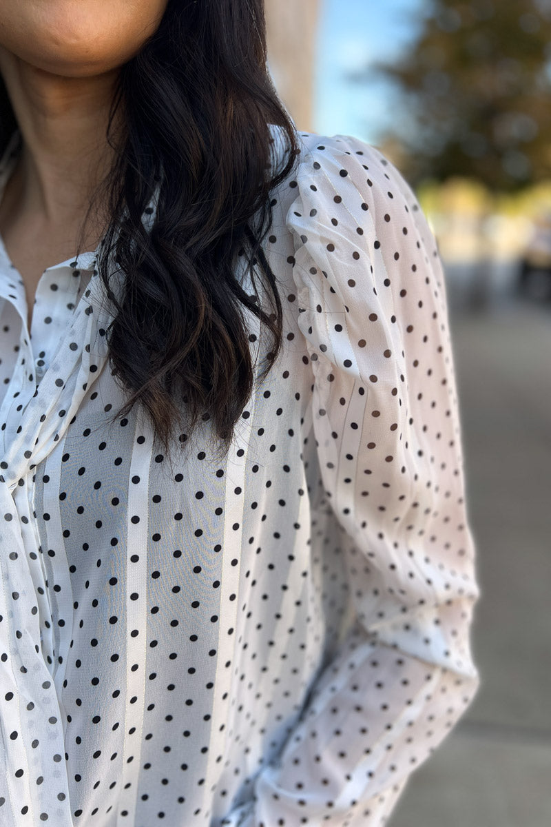 All Luxe Tie Neck Polka Dot Blouse