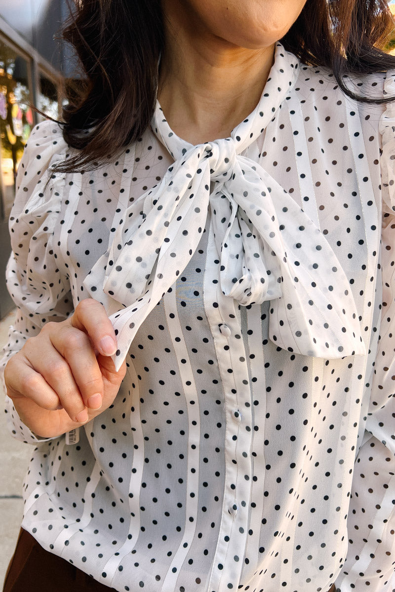 All Luxe Tie Neck Polka Dot Blouse