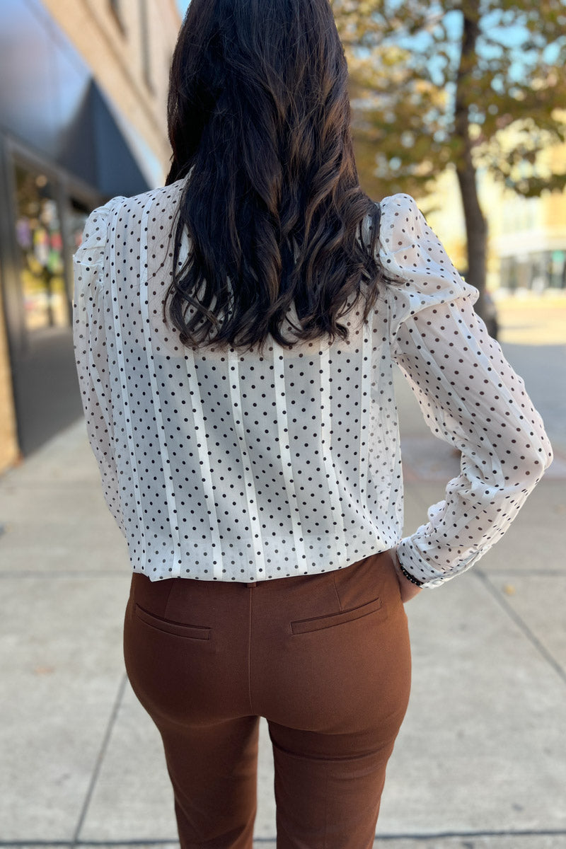 All Luxe Tie Neck Polka Dot Blouse