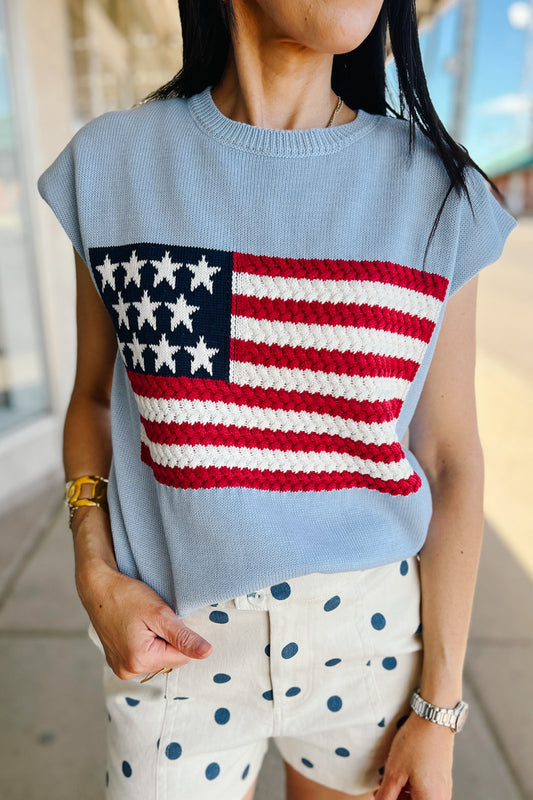 American Flag Sleeveless Knit Top