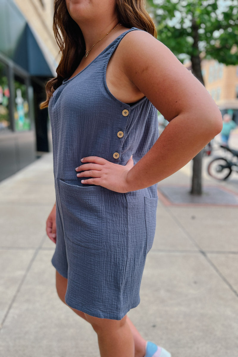 Brooklyn Gauze Romper with Side Button