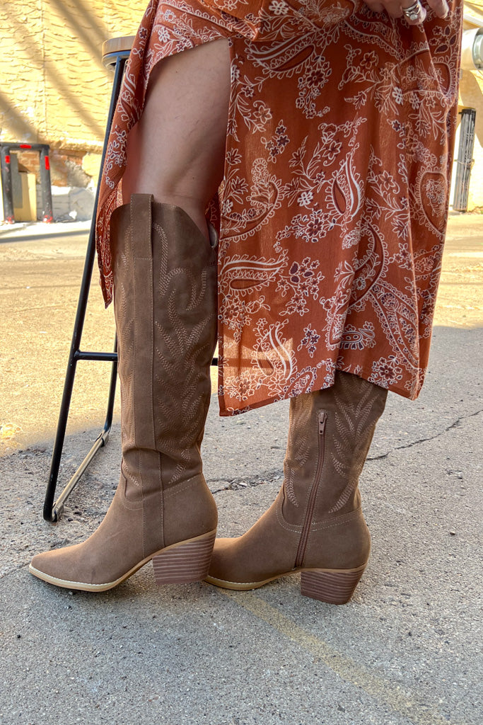 Samara Brown Embroidered Tall Boot - side