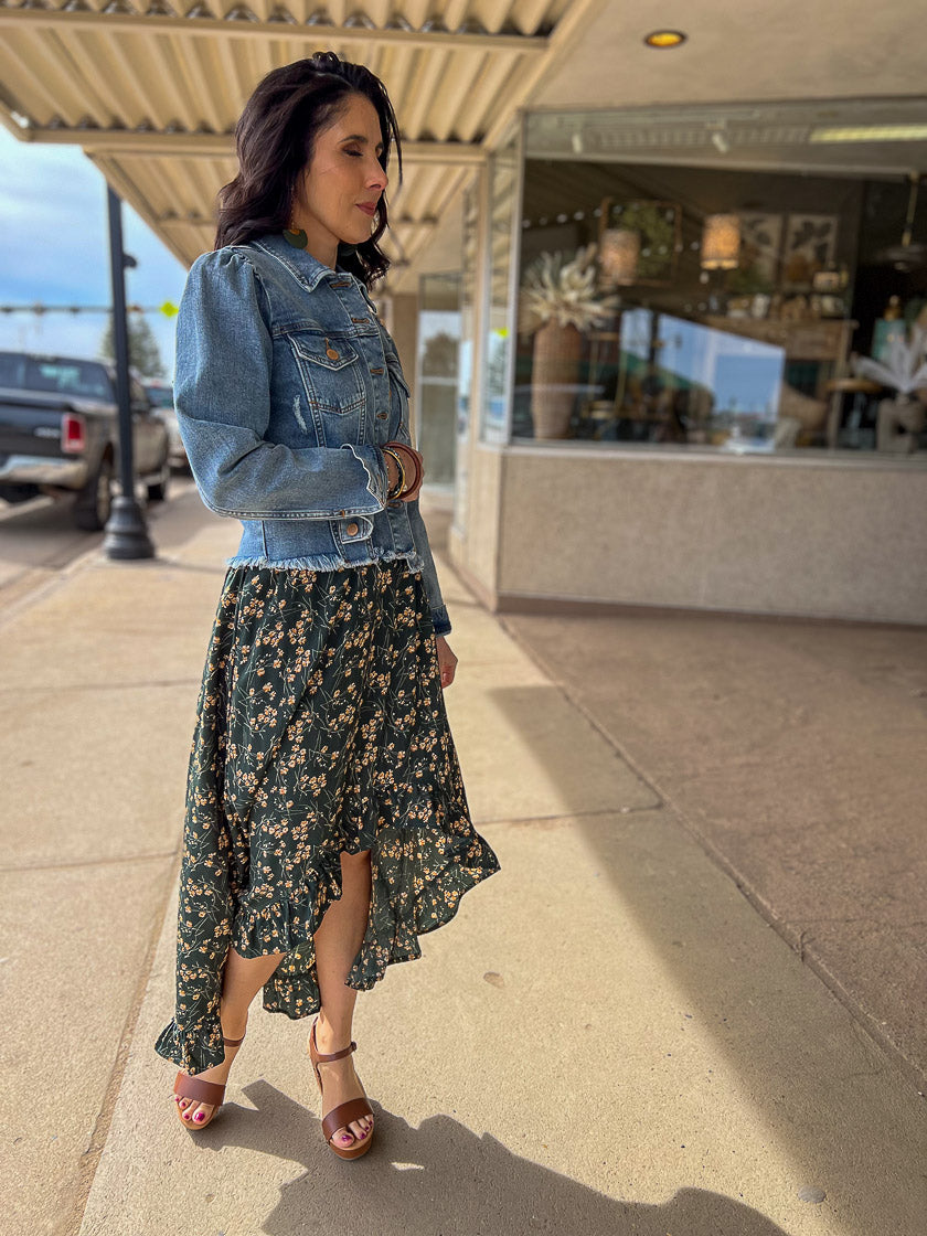 Curvy Ainsley Teal Floral Hi-Low Skirt