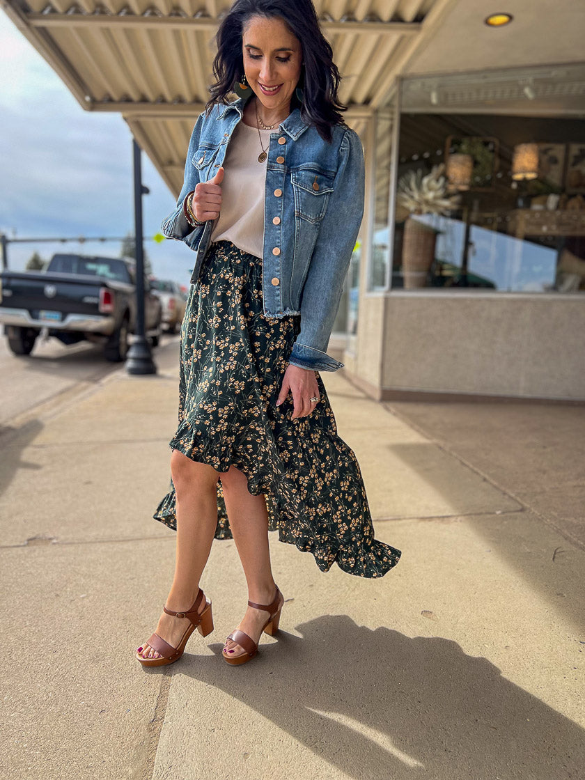 Curvy Ainsley Teal Floral Hi-Low Skirt