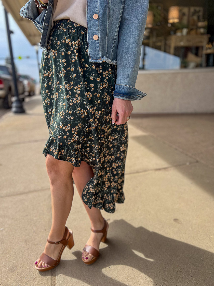 Curvy Ainsley Teal Floral Hi-Low Skirt