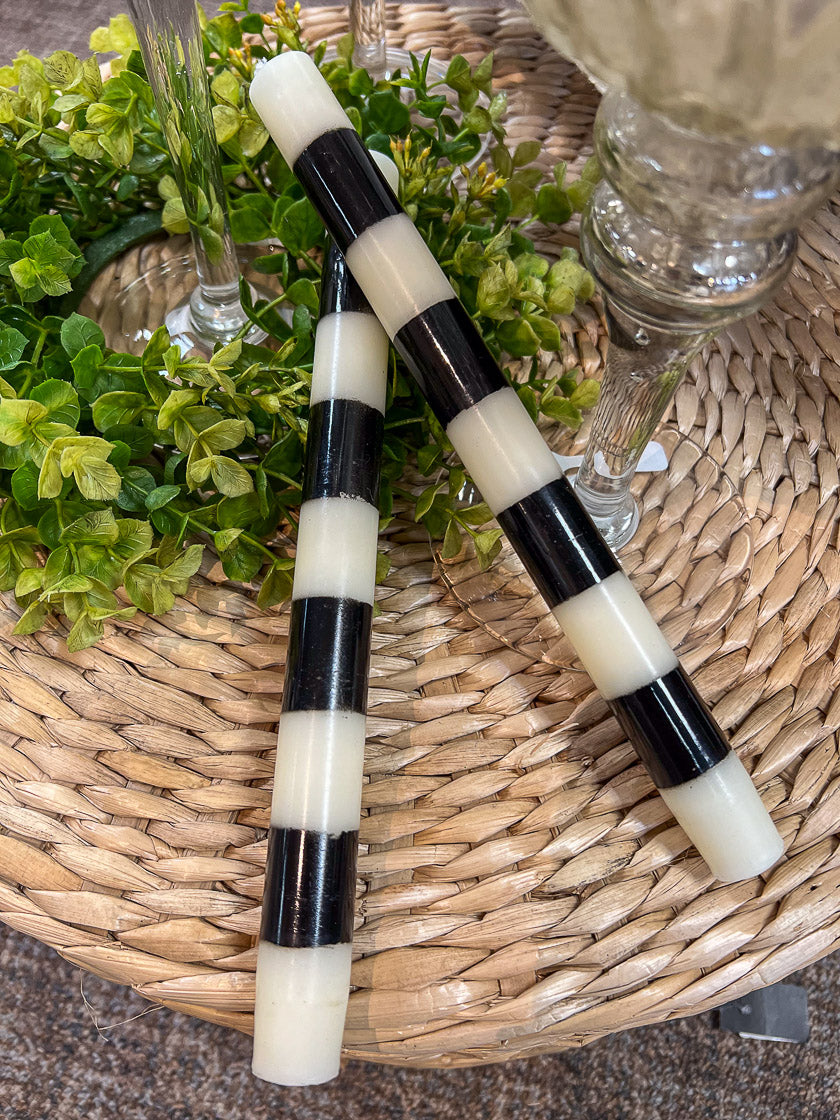 10in Black and Cream Taper Candle Set/2