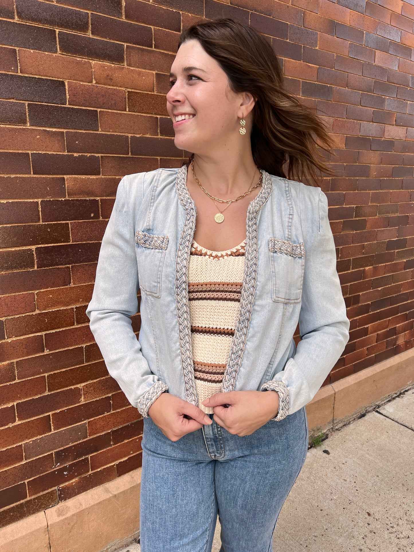 Joss Braided Trim Denim Jacket
