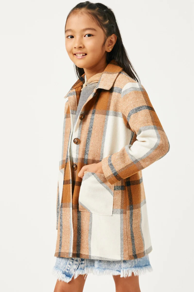 Kia Plaid Button Up Girl's Shacket