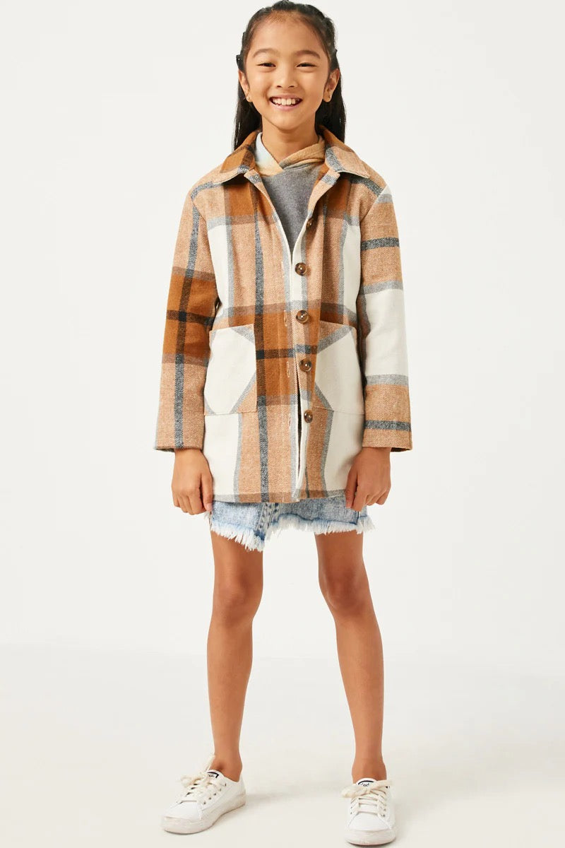 Kia Plaid Button Up Girl's Shacket