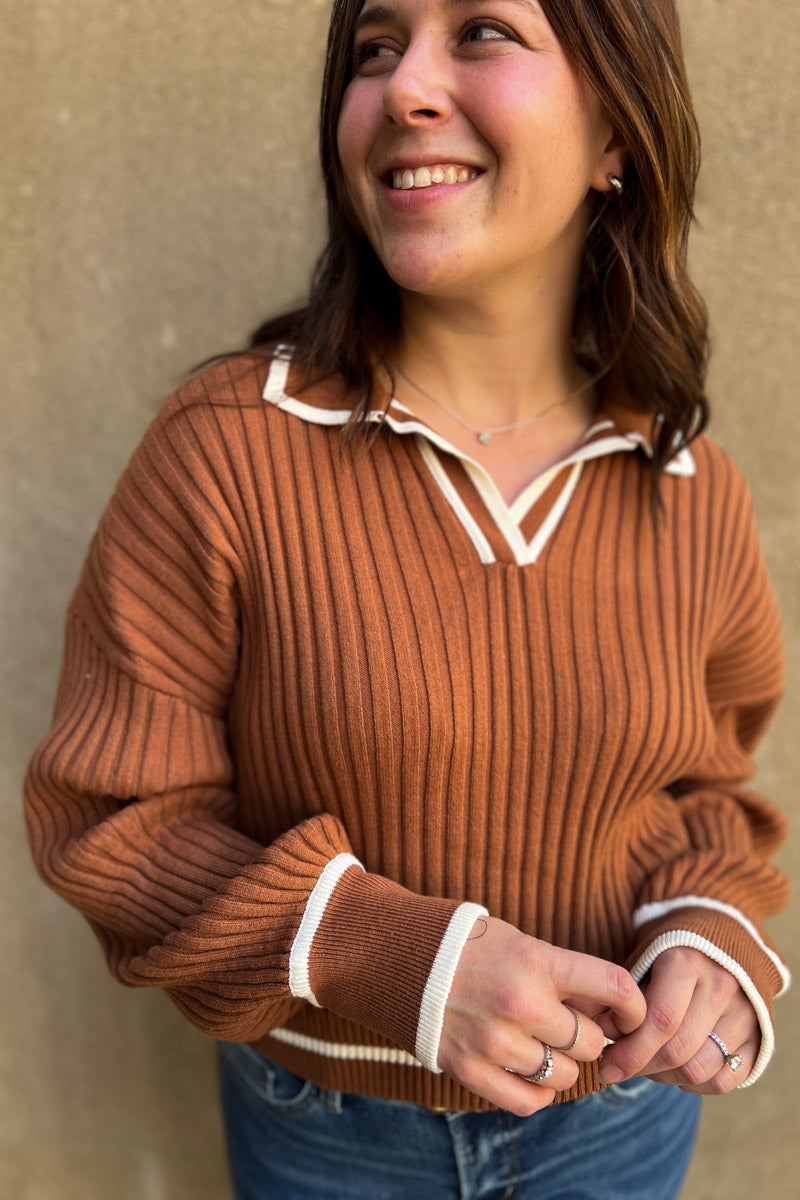 Lean on Me Ribbed Collared Sweater