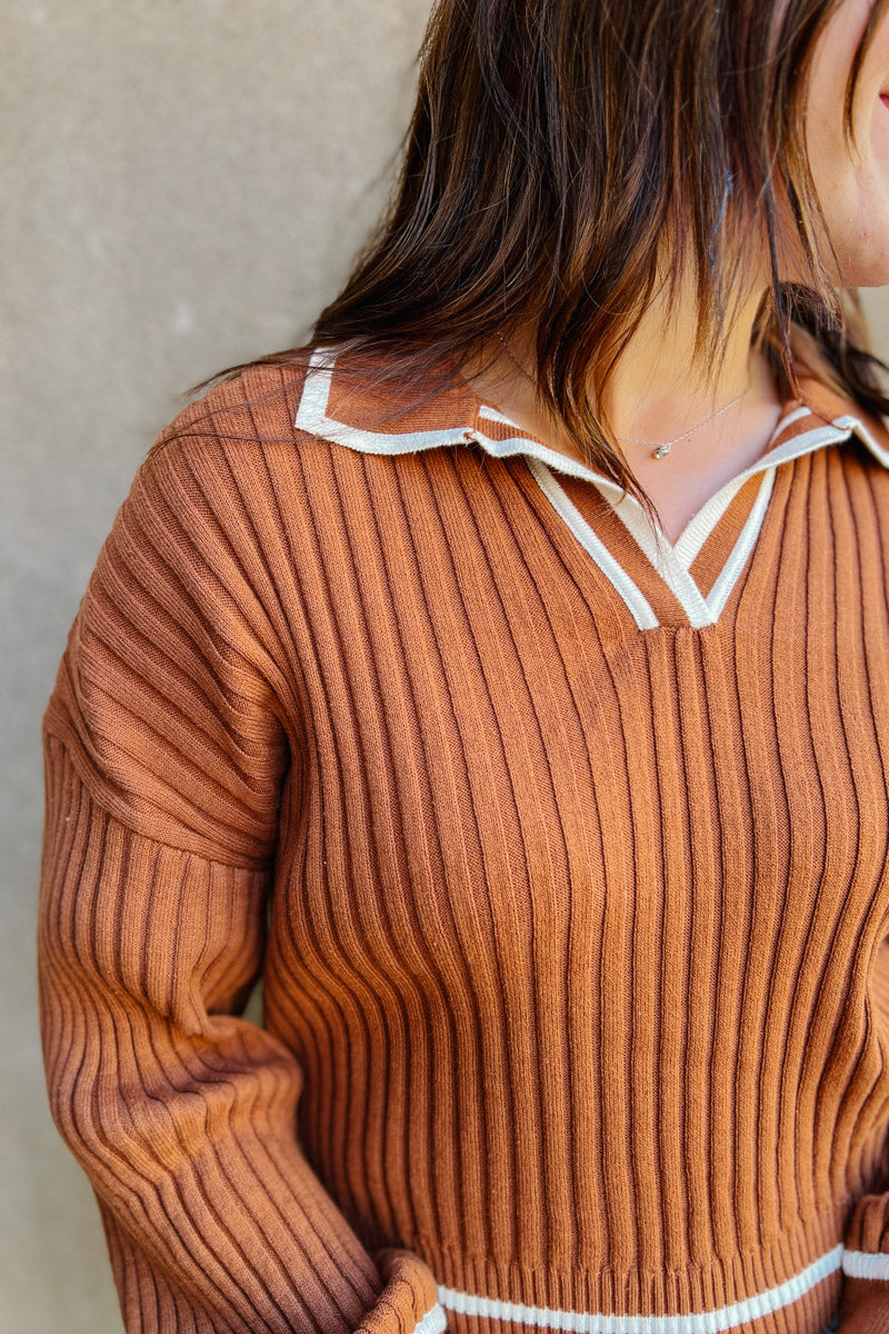 Lean on Me Ribbed Collared Sweater