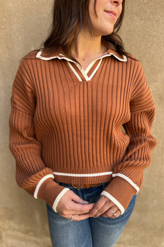 Lean on Me Ribbed Collared Sweater