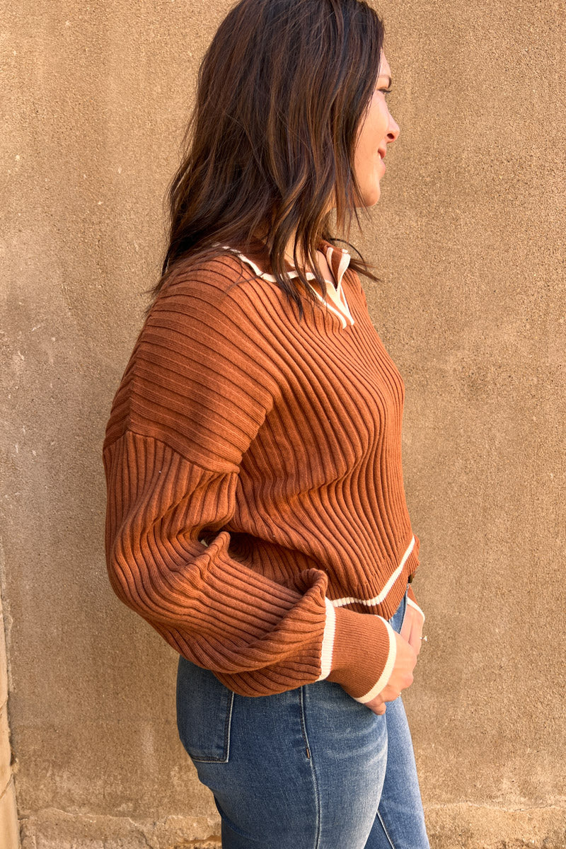Lean on Me Ribbed Collared Sweater