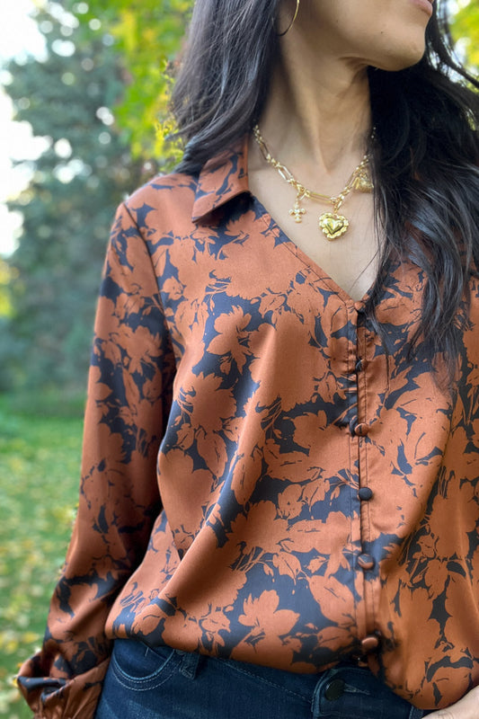 Life Goes On Copper Floral Blouse