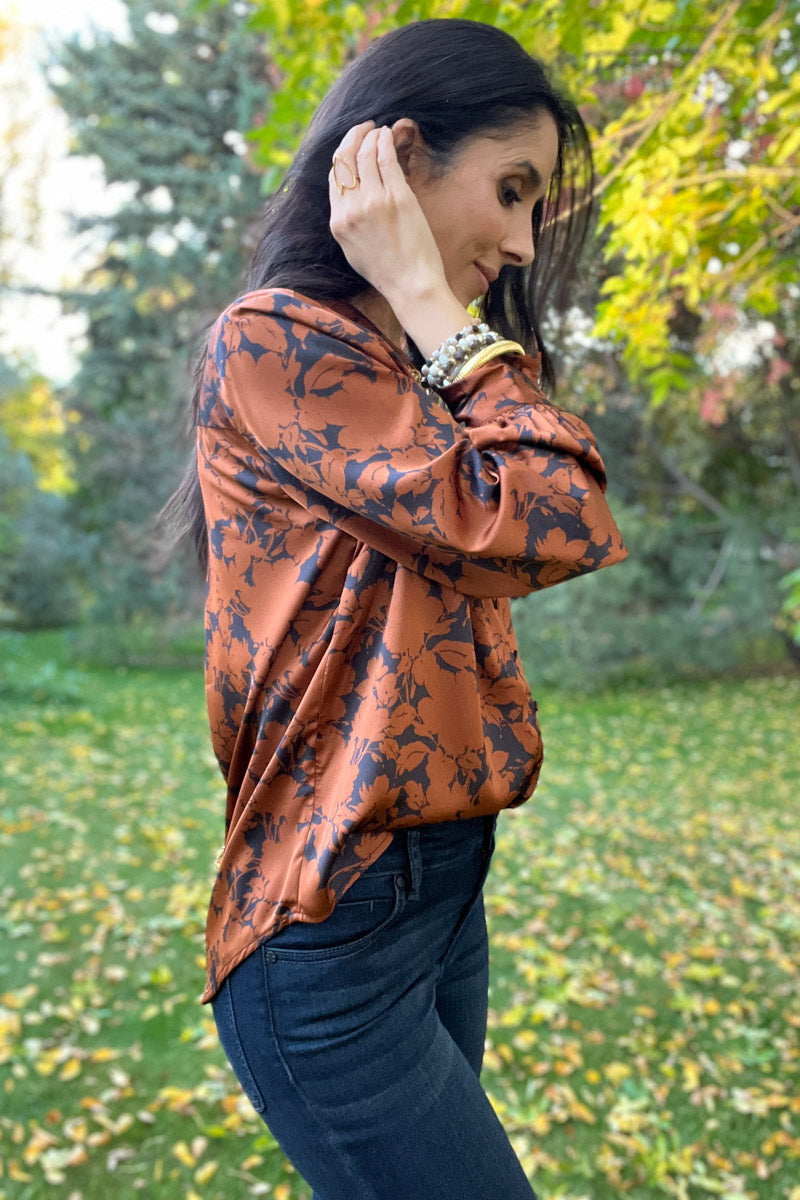 Life Goes On Copper Floral Blouse