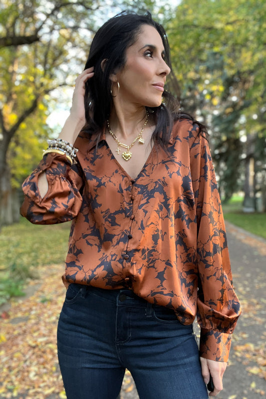 Life Goes On Copper Floral Blouse