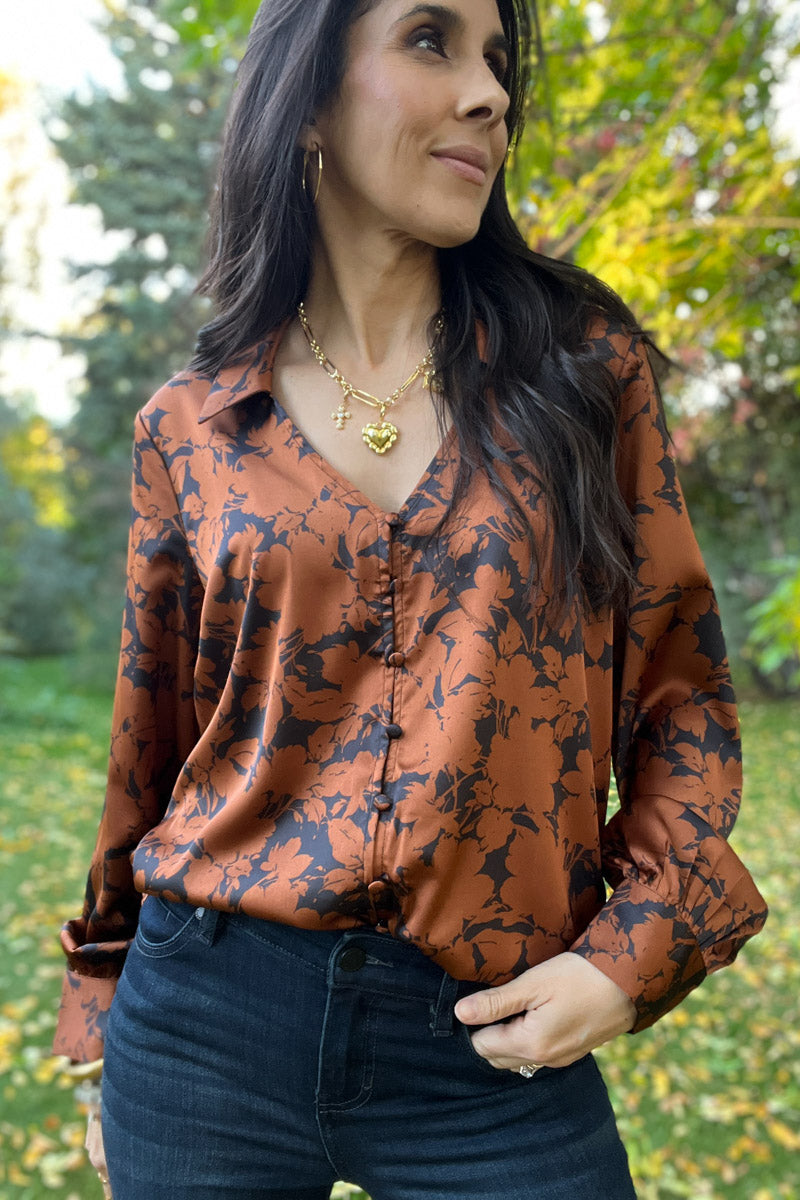 Life Goes On Copper Floral Blouse