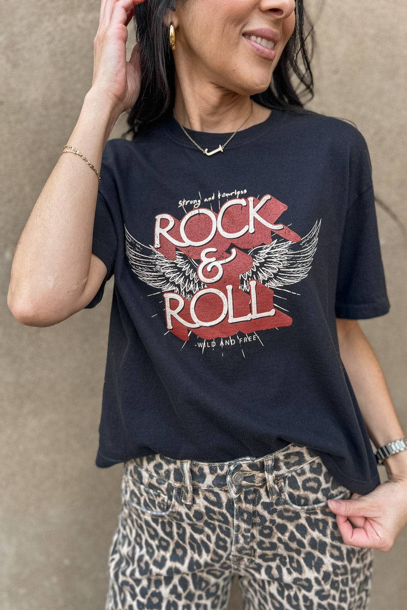 Rock & Roll Cropped Graphic Tee