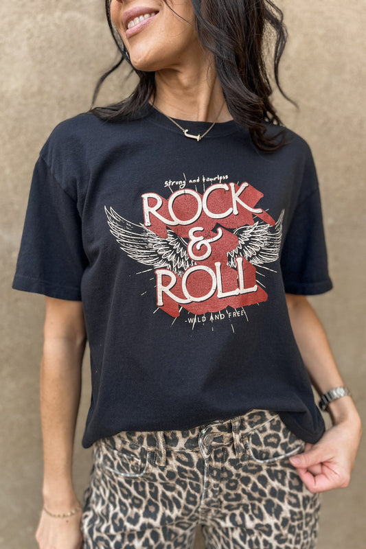Rock & Roll Cropped Graphic Tee