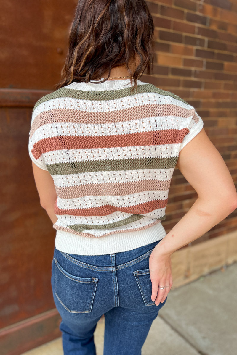 Ronnie Striped Pointelle Short Sleeve Sweater