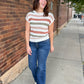 Ronnie Striped Pointelle Short Sleeve Sweater