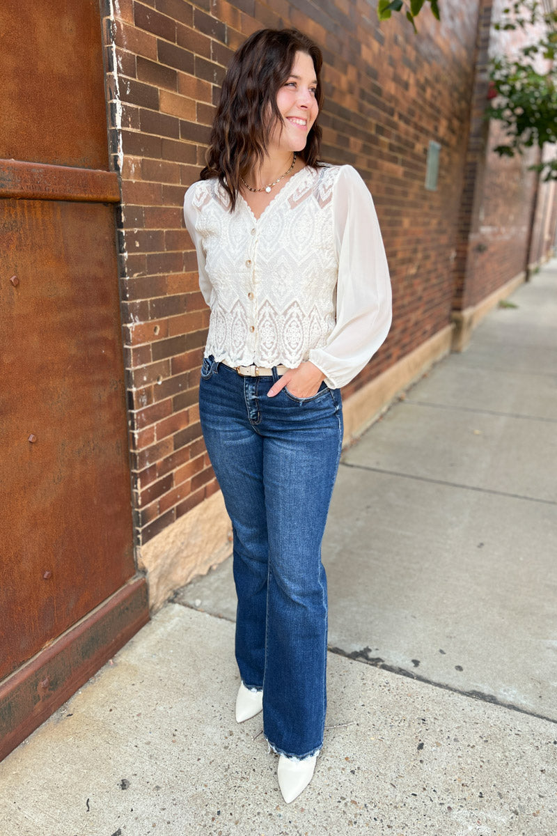 Say Less Lace Button Blouse