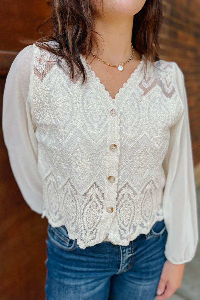 Say Less Lace Button Blouse