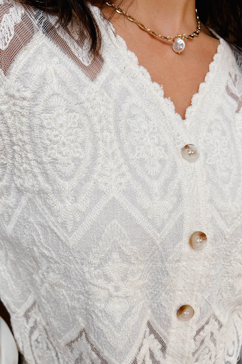 Say Less Lace Button Blouse