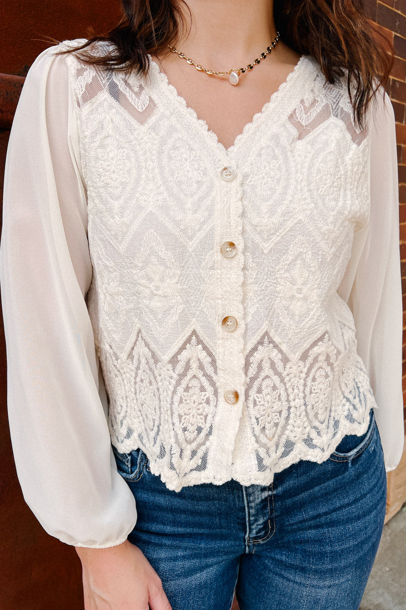 Say Less Lace Button Blouse