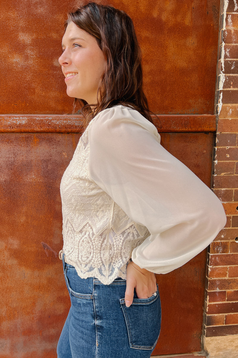 Say Less Lace Button Blouse