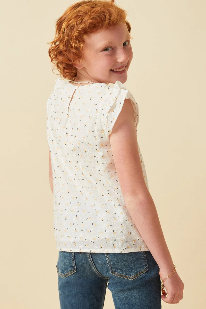 Shayna Girl’s Floral Eyelet Top