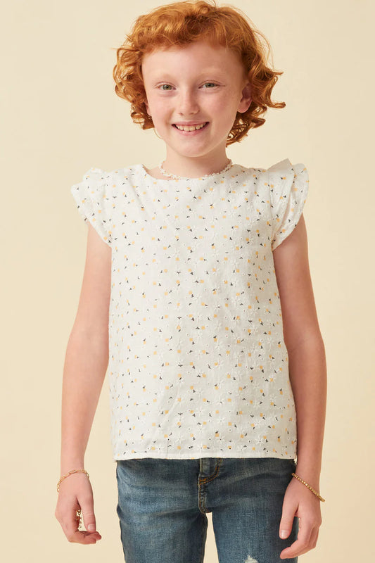 Shayna Girl’s Floral Eyelet Top
