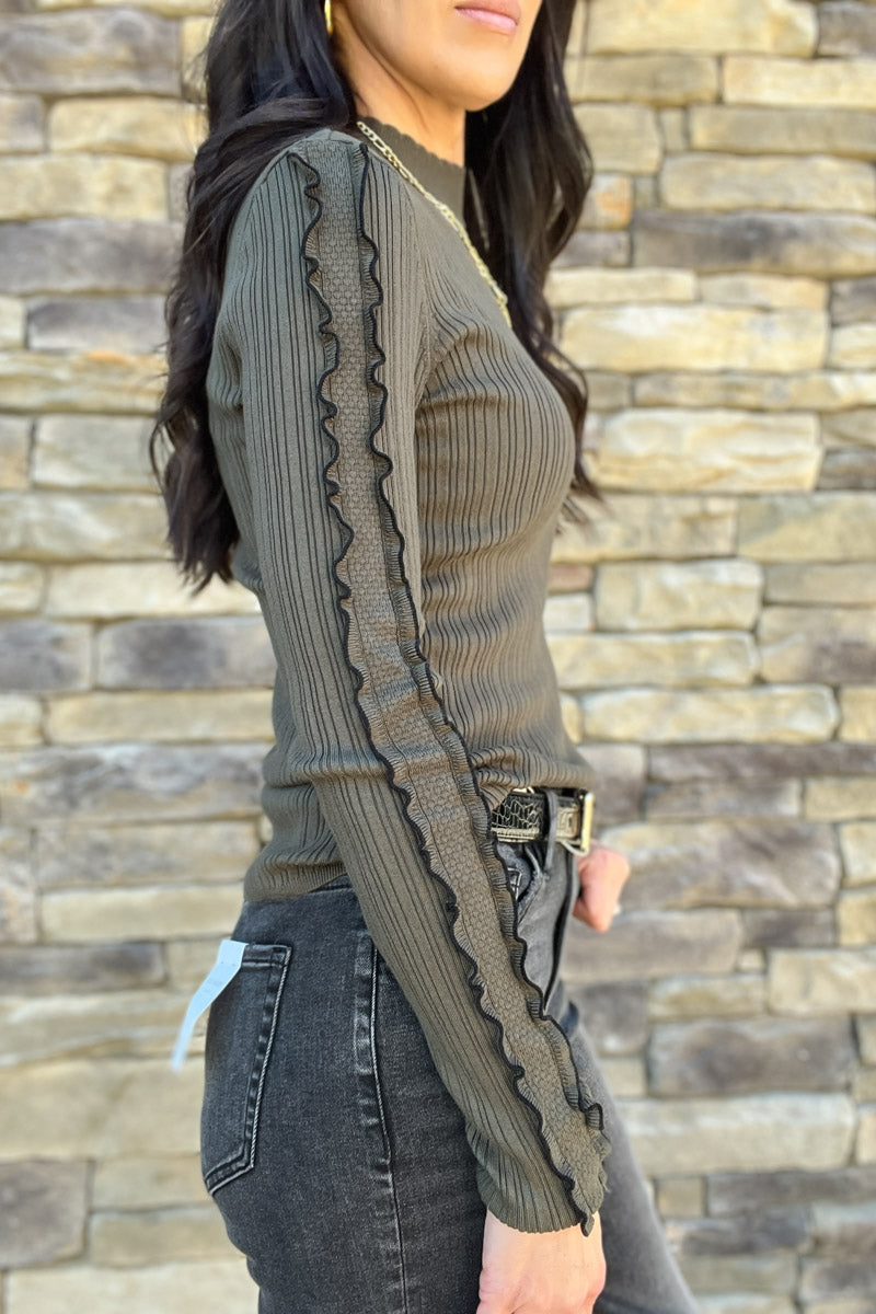 Sweet Hello Ruffle Sleeve Mock Neck
