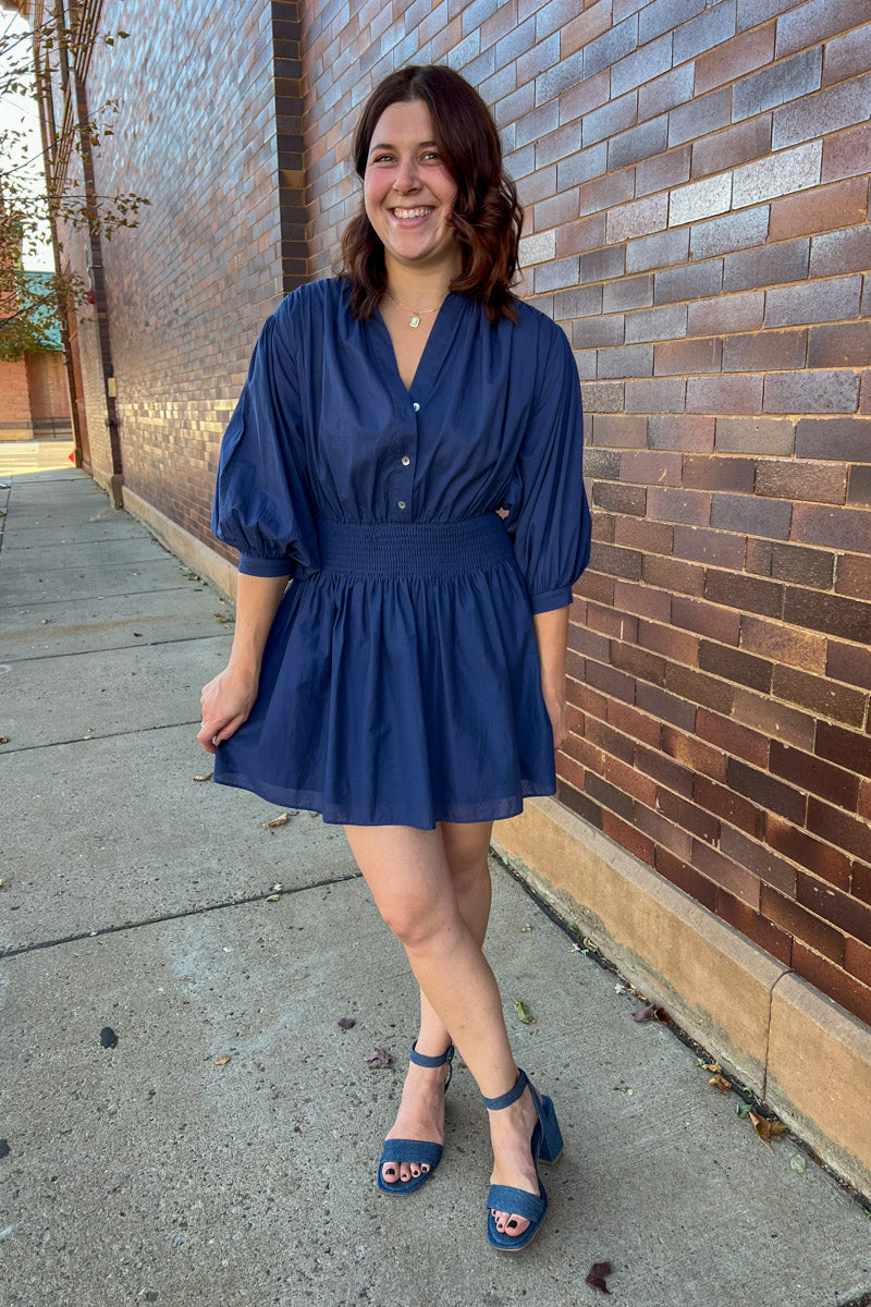 Sweet as Can Be Cinch Waist Dress - Navy