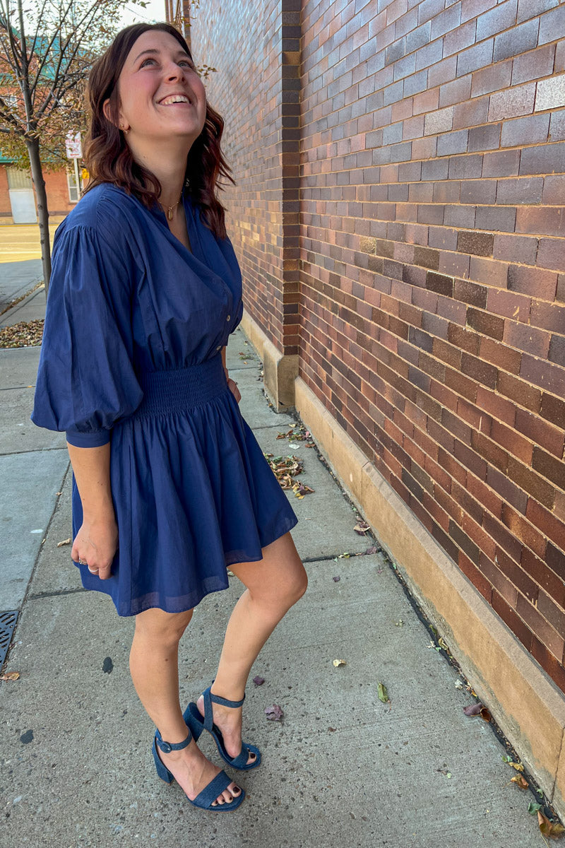 Sweet as Can Be Cinch Waist Dress - Navy