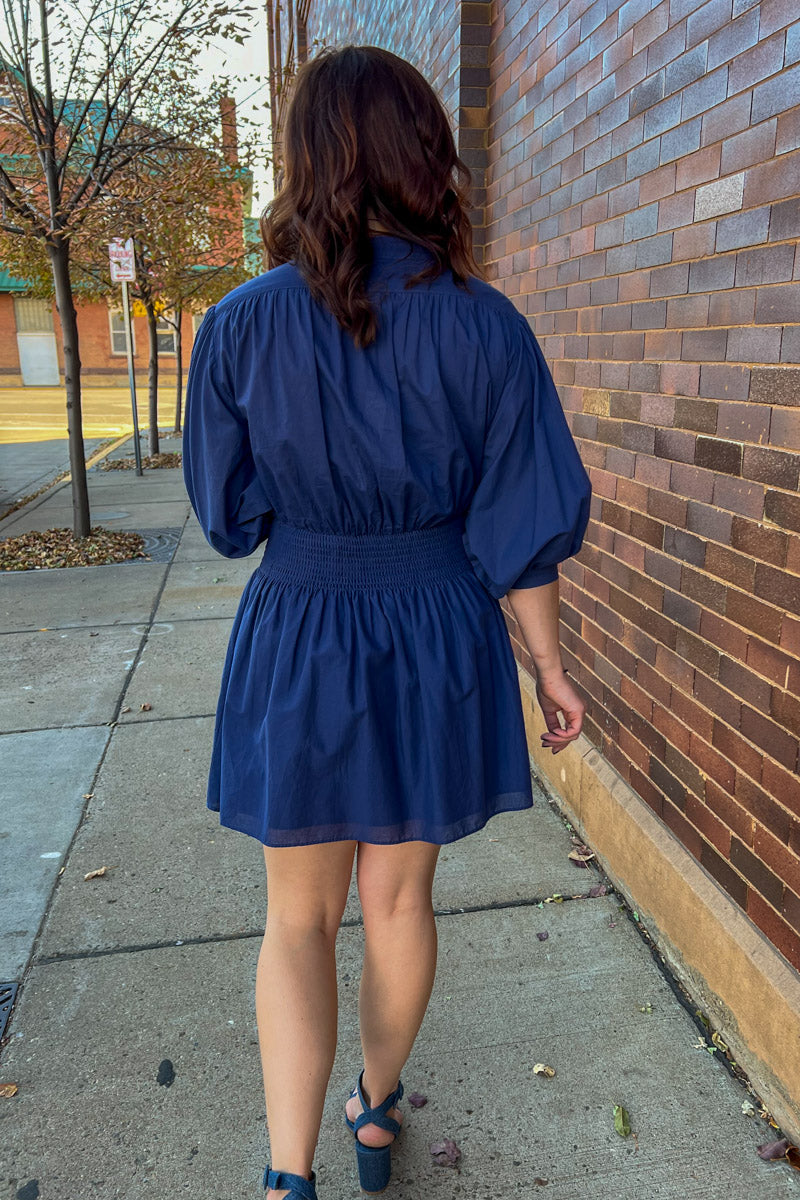 Sweet as Can Be Cinch Waist Dress - Navy