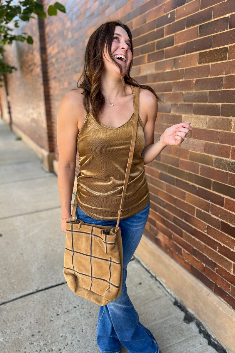 Windowpane Suede & Leather Tote