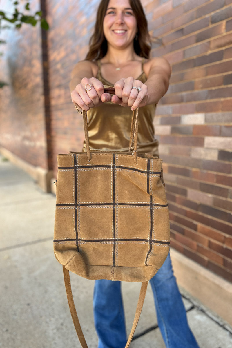 Windowpane Suede & Leather Tote