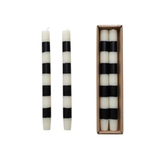10in Black and Cream Taper Candle Set/2